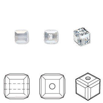 Bead, Crystal Passions®, crystal blue shade, 6mm faceted cube (5601). Sold per pkg of 6.