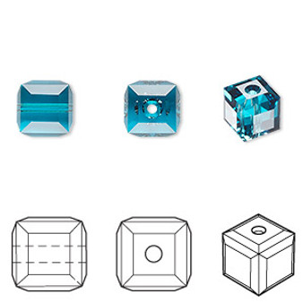 Bead, Crystal Passions®, blue zircon, 8mm faceted cube (5601). Sold per pkg of 6.