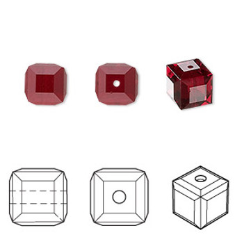 Bead, Crystal Passions®, Siam, 8mm faceted cube (5601). Sold per pkg of 6.