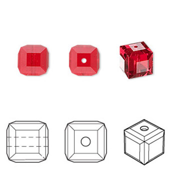 Bead, Crystal Passions®, light Siam, 8mm faceted cube (5601). Sold per pkg of 6.