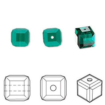 Bead, Crystal Passions®, emerald, 8mm faceted cube (5601). Sold per pkg of 6.