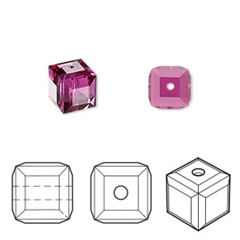 Bead, Crystal Passions®, fuchsia, 8mm faceted cube (5601). Sold per pkg of 6.