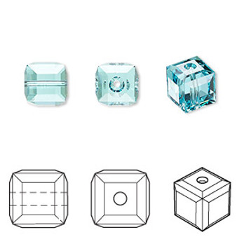 Bead, Crystal Passions®, light turquoise, 8mm faceted cube (5601). Sold per pkg of 6.