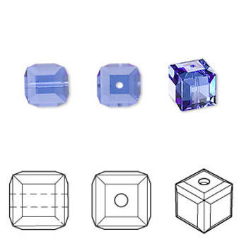 Bead, Crystal Passions®, sapphire, 8mm faceted cube (5601). Sold per pkg of 6.