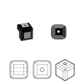 Bead, Crystal Passions®, jet, 8mm faceted cube (5601). Sold per pkg of 6.
