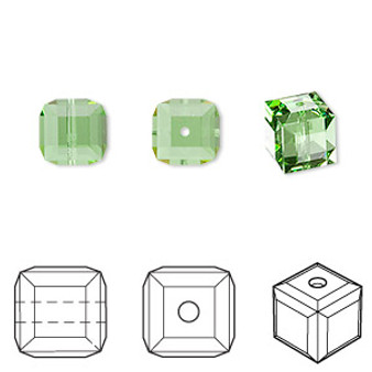 Bead, Crystal Passions®, peridot, 8mm faceted cube (5601). Sold per pkg of 6.