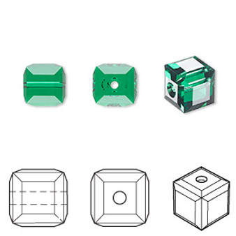 Bead, Crystal Passions®, majestic green, 8mm faceted cube (5601), Sold per pkg of 6.