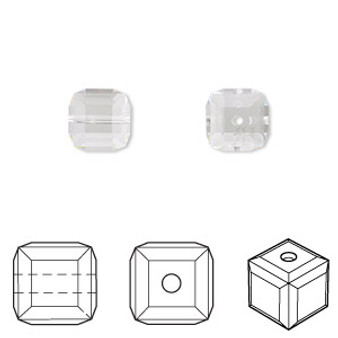 Bead, Crystal Passions®, crystal clear, 8mm faceted cube (5601). Sold per pkg of 6.
