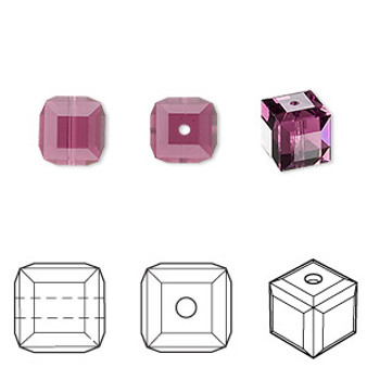 Bead, Crystal Passions®, amethyst, 8mm faceted cube (5601). Sold per pkg of 6.