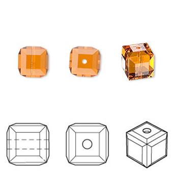 Bead, Crystal Passions®, topaz, 8mm faceted cube (5601). Sold per pkg of 6.