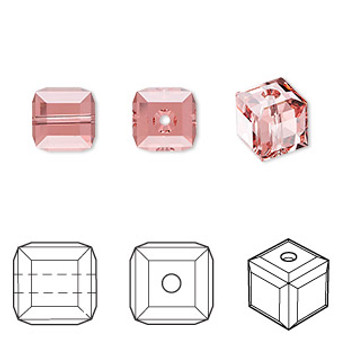 Bead, Crystal Passions®, rose peach, 8x8mm faceted cube (5601). Sold per pkg of 6.