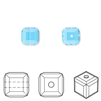 Bead, Crystal Passions®, aquamarine, 8mm faceted cube (5601). Sold per pkg of 6.