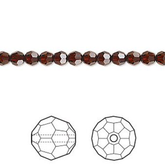 Bead, Crystal Passions®, smoked amber, 4mm faceted round (5000). Sold per pkg of 12.