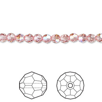 Bead, Crystal Passions®, light rose shimmer, 4mm faceted round (5000). Sold per pkg of 12.