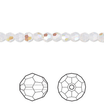 Bead, Crystal Passions®, white opal shimmer, 4mm faceted round (5000). Sold per pkg of 12.