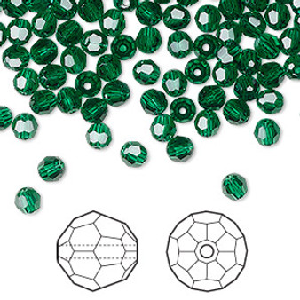 Bead, Crystal Passions®, majestic green, 4mm faceted round (5000). Sold per pkg of 12.