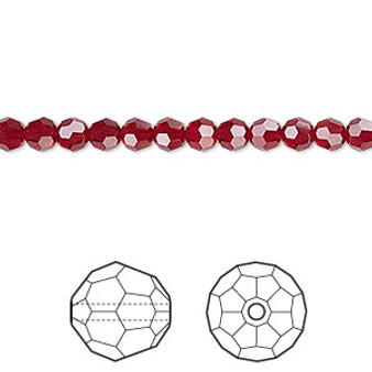 Bead, Crystal Passions®, Siam, 4mm faceted round (5000). Sold per pkg of 12.