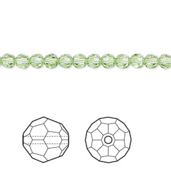 Bead, Crystal Passions®, peridot, 4mm faceted round (5000). Sold per pkg of 12.