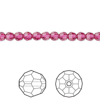 Bead, Crystal Passions®, fuchsia, 4mm faceted round (5000). Sold per pkg of 12.