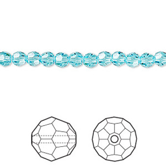 Bead, Crystal Passions®, light turquoise, 4mm faceted round (5000). Sold per pkg of 12.
