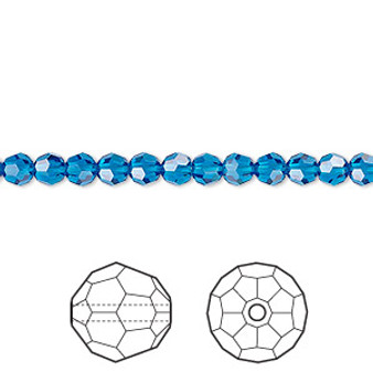 Bead, Crystal Passions®, Capri blue, 4mm faceted round (5000). Sold per pkg of 12.