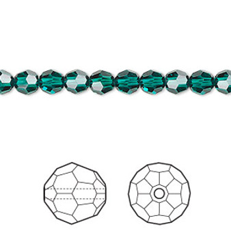 Bead, Crystal Passions®, emerald, 5mm faceted round (5000). Sold per pkg of 12.