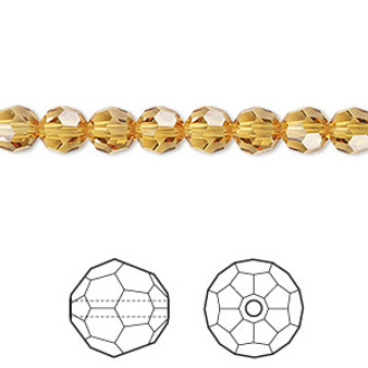 Bead, Crystal Passions®, golden topaz, 6mm faceted round (5000). Sold per pkg of 12.