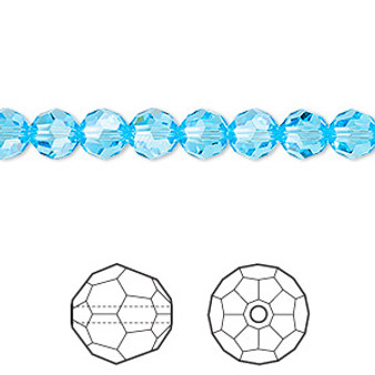 Bead, Crystal Passions®, aquamarine, 6mm faceted round (5000). Sold per pkg of 12.