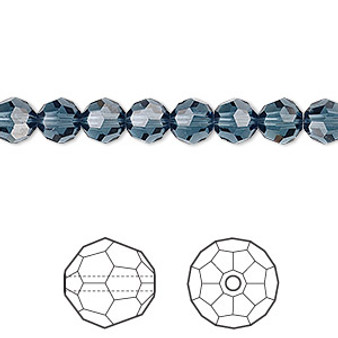 Bead, Crystal Passions®, Montana, 6mm faceted round (5000). Sold per pkg of 12.