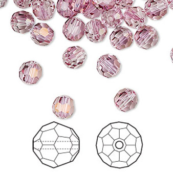 Bead, Crystal Passions®, dark rose (HICT), 6mm faceted round (5000). Sold per pkg of 12.