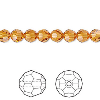 Bead, Crystal Passions®, topaz, 6mm faceted round (5000). Sold per pkg of 12.