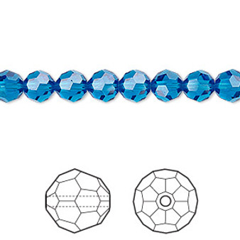 Bead, Crystal Passions®, Capri blue, 6mm faceted round (5000). Sold per pkg of 12.