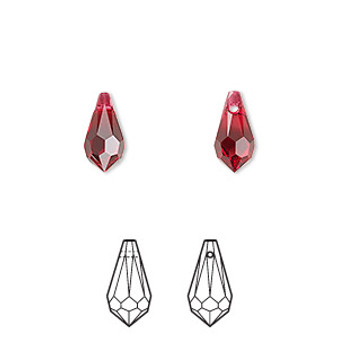 Drop, Crystal Passions®, scarlet, 11x5.5mm faceted teardrop pendant (6000). Sold per pkg of 4.