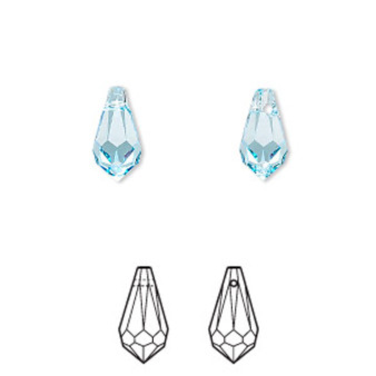 Drop, Crystal Passions®, aquamarine, 11x5.5mm faceted teardrop pendant (6000). Sold per pkg of 4.