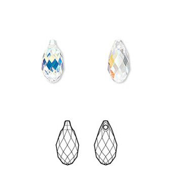 Drop, Crystal Passions®, crystal AB, 11x5.5mm faceted briolette pendant (6010). Sold per pkg of 2.