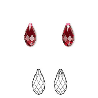 Drop, Crystal Passions®, scarlet, 11x5.5mm faceted briolette pendant (6010). Sold per pkg of 2.