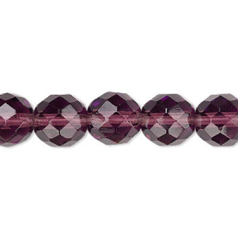 Bead, Czech fire-polished glass, translucent amethyst purple, 10mm faceted round. Sold per 15-1/2" to 16" strand, approximately 40 beads.