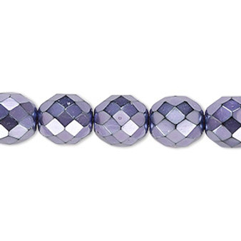 Bead, Czech fire-polished glass, lilac carmen, 10mm faceted round. Sold per 15-1/2" to 16" strand.