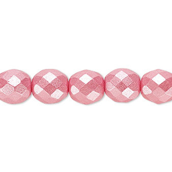 Bead, Czech fire-polished dipped décor glass, pearlescent dusty rose, 10mm faceted round. Sold per 15-1/2" to 16" strand.