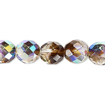 Bead, Czech fire-polished glass, clear and smoke AB, 10mm faceted round. Sold per 15-1/2" to 16" strand.