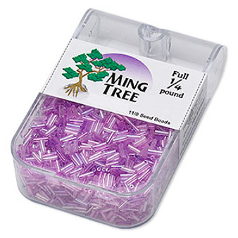 Bugle bead, Ming Tree™, glass, transparent rainbow lilac, 1/4 inch. Sold per 1/4 pound pkg.