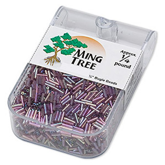 Bugle bead, Ming Tree™, glass, transparent rainbow light amethyst purple, 1/4 inch. Sold per 1/4 pound pkg.