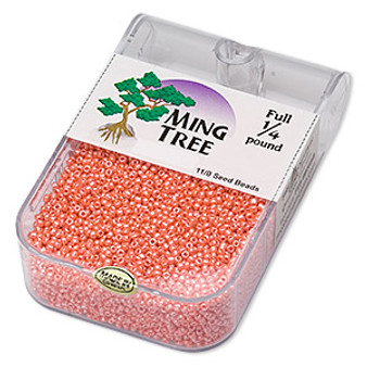 Seed bead, Ming Tree™, glass, opaque luster orange, #11 round. Sold per 1/4 pound pkg.