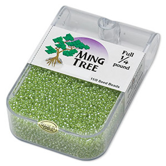 Seed bead, Ming Tree™, glass, transparent luster lime green, #11 round. Sold per 1/4 pound pkg.