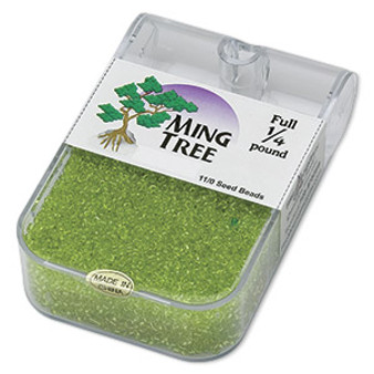 Seed bead, Ming Tree™, glass, transparent lime green, #11 round. Sold per 1/4 pound pkg.