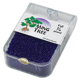 Seed bead, Ming Tree™, glass, transparent royal blue, #11 round. Sold per 1/4 pound pkg.