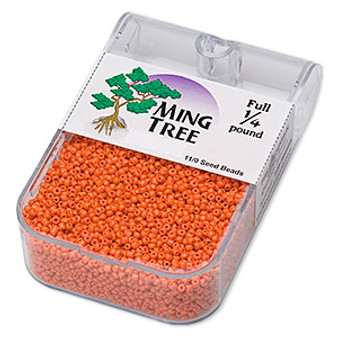Seed bead, Ming Tree™, glass, opaque orange, #11 round. Sold per 1/4 pound pkg.