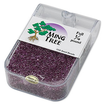 Seed bead, Ming Tree™, glass, transparent color-lined amethyst purple, #11 round. Sold per 1/4 pound pkg.