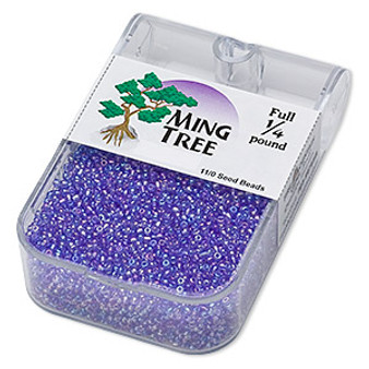 Seed bead, Ming Tree™, glass, transparent rainbow blue, #11 round. Sold per 1/4 pound pkg.