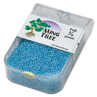 Seed bead, Ming Tree™, glass, transparent luster sky blue, #11 round. Sold per 1/4 pound pkg.